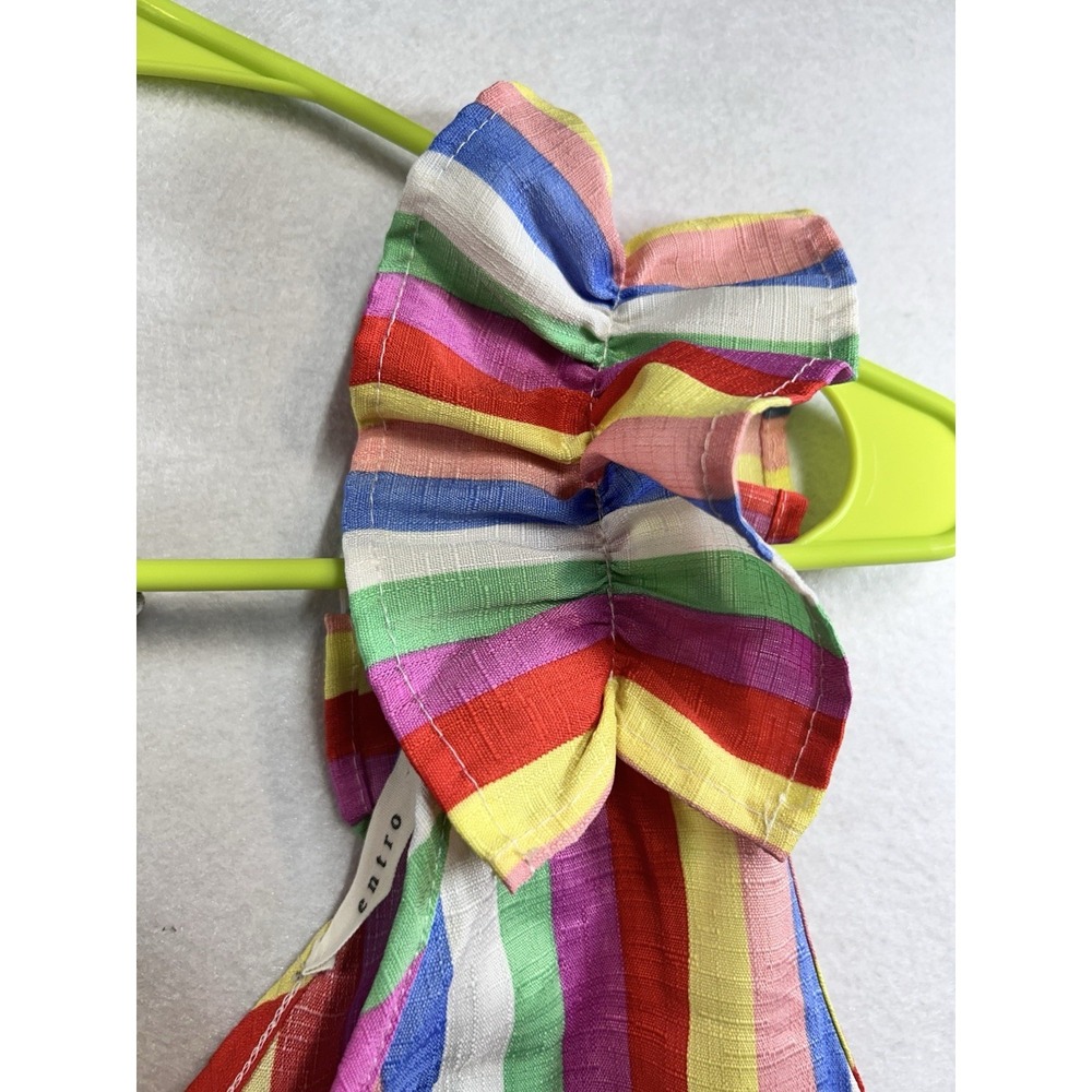 Entro Womens Multicolor Striped V-Neck Sleeveless Tank Top w/ Ruffle, Medium - Picture 4 of 8